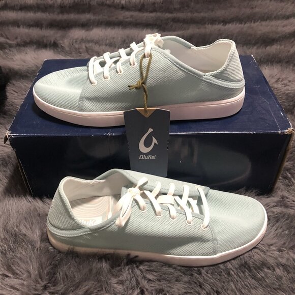 OluKai Shoes - Olukai Womens Pehuea Li Lace up Canvas Sneaker Shoes, Size 9.5, Swell/White Sand